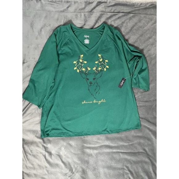 City Streets Women's 2X Green Shine Bright Holiday Graphic Long Sleeve T-Shirt - Picture 3 of 9